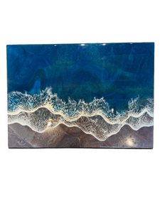 This stunning piece features a shoreline depicted in dark, rich colors, measuring 22x16 inches.