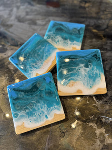 Beach Waves Resin Coaster - set of 4