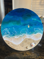 Load image into Gallery viewer, Round Ocean Resin Wall Art on Birch Wood – 18” Coastal Wave Beach Decor Handmade Coastal Artwork
