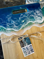 Load image into Gallery viewer, Ocean Wave Resin Art Bamboo Cutting Board – 9" x 12" Coastal Kitchen &amp; Housewarming Gift
