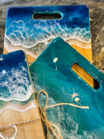 Load image into Gallery viewer, Ocean Wave Resin Art Bamboo Cutting Board – 9" x 12" Coastal Kitchen &amp; Housewarming Gift
