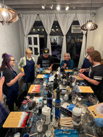 Load image into Gallery viewer, Private resin art workshop in San Clemente California for team building, corporate events, and group parties creating custom epoxy artwork
