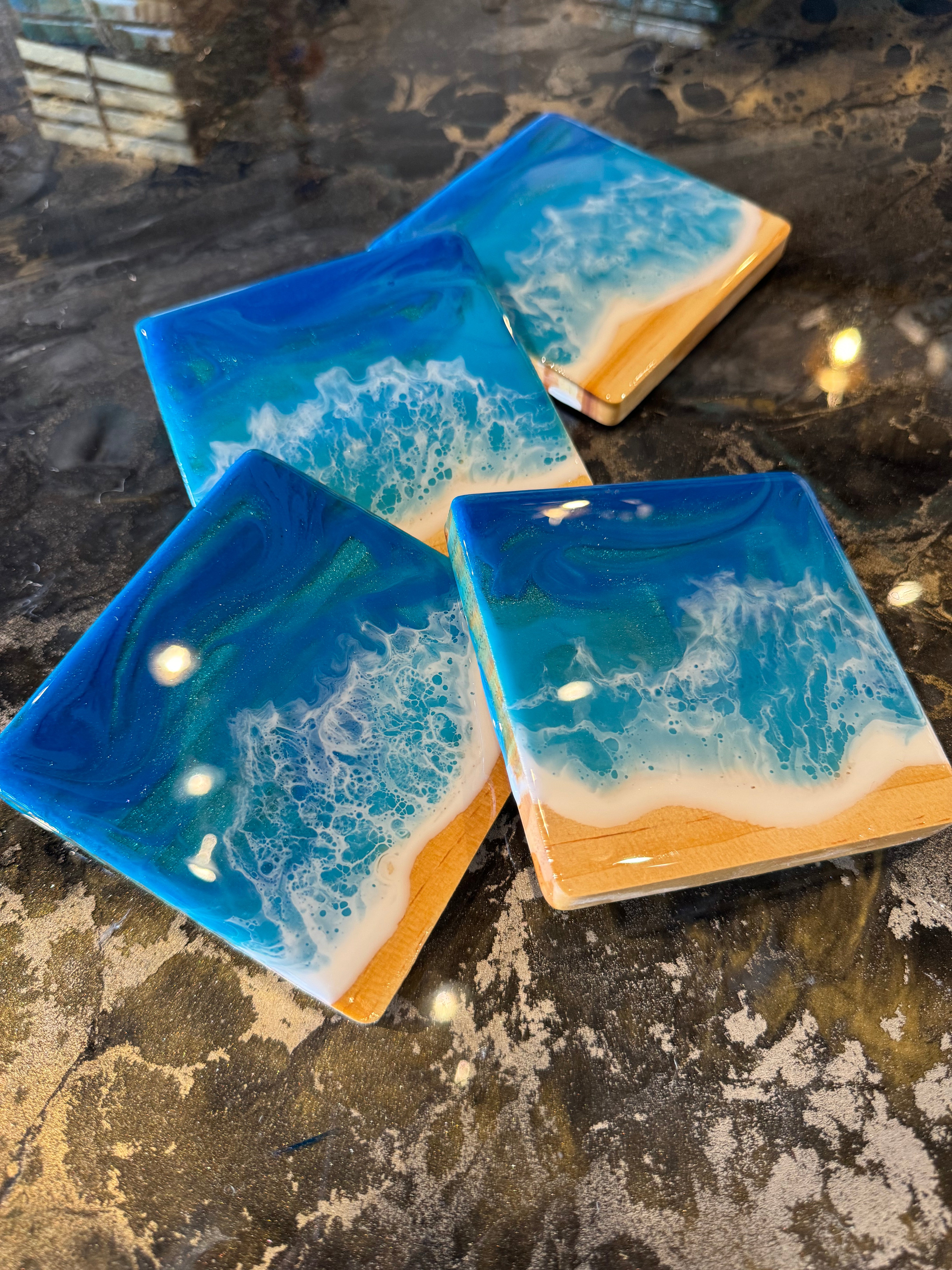 Beach Waves Resin Coaster - set of 4