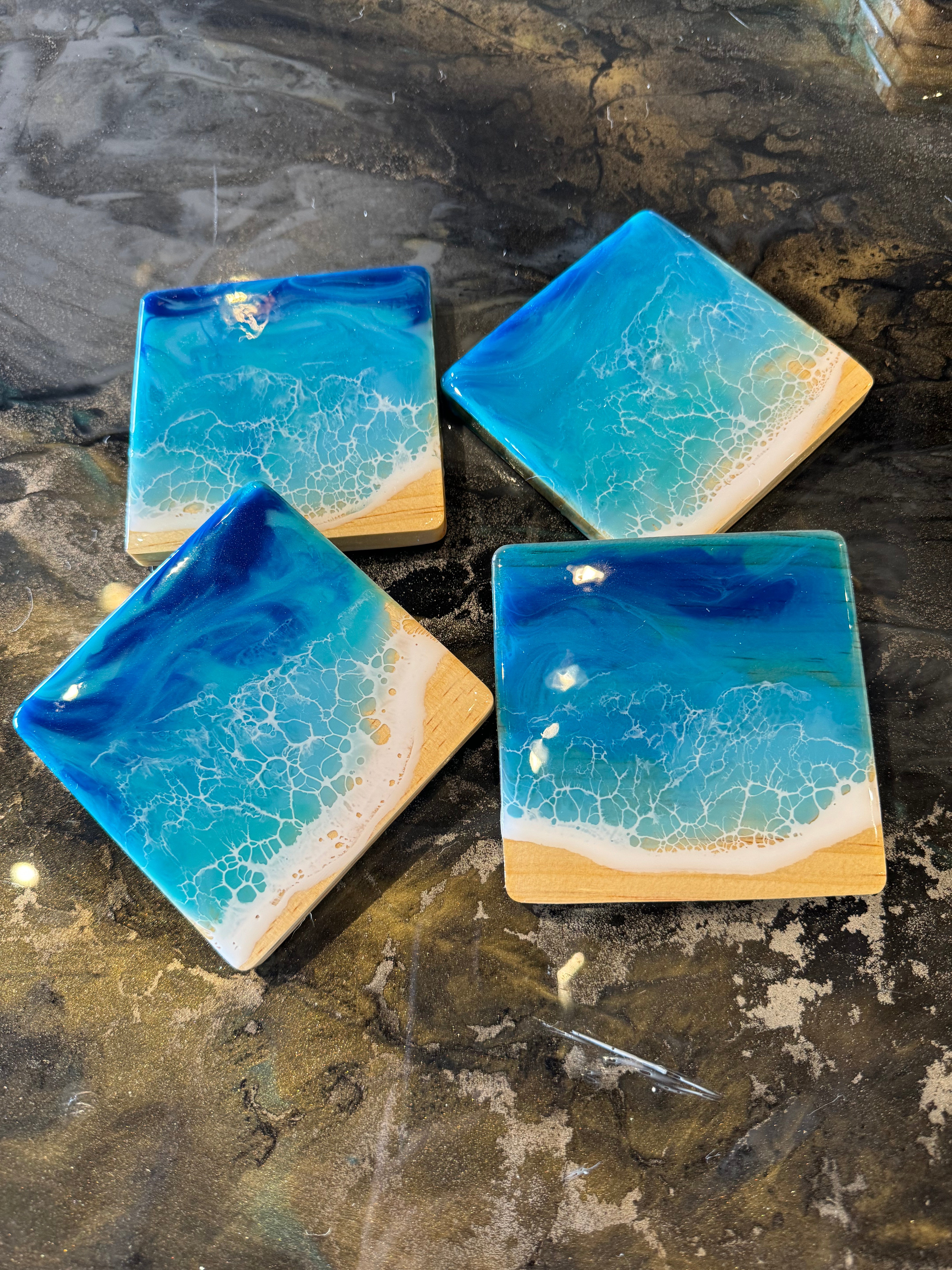 Beach Waves Resin Coaster - set of 4