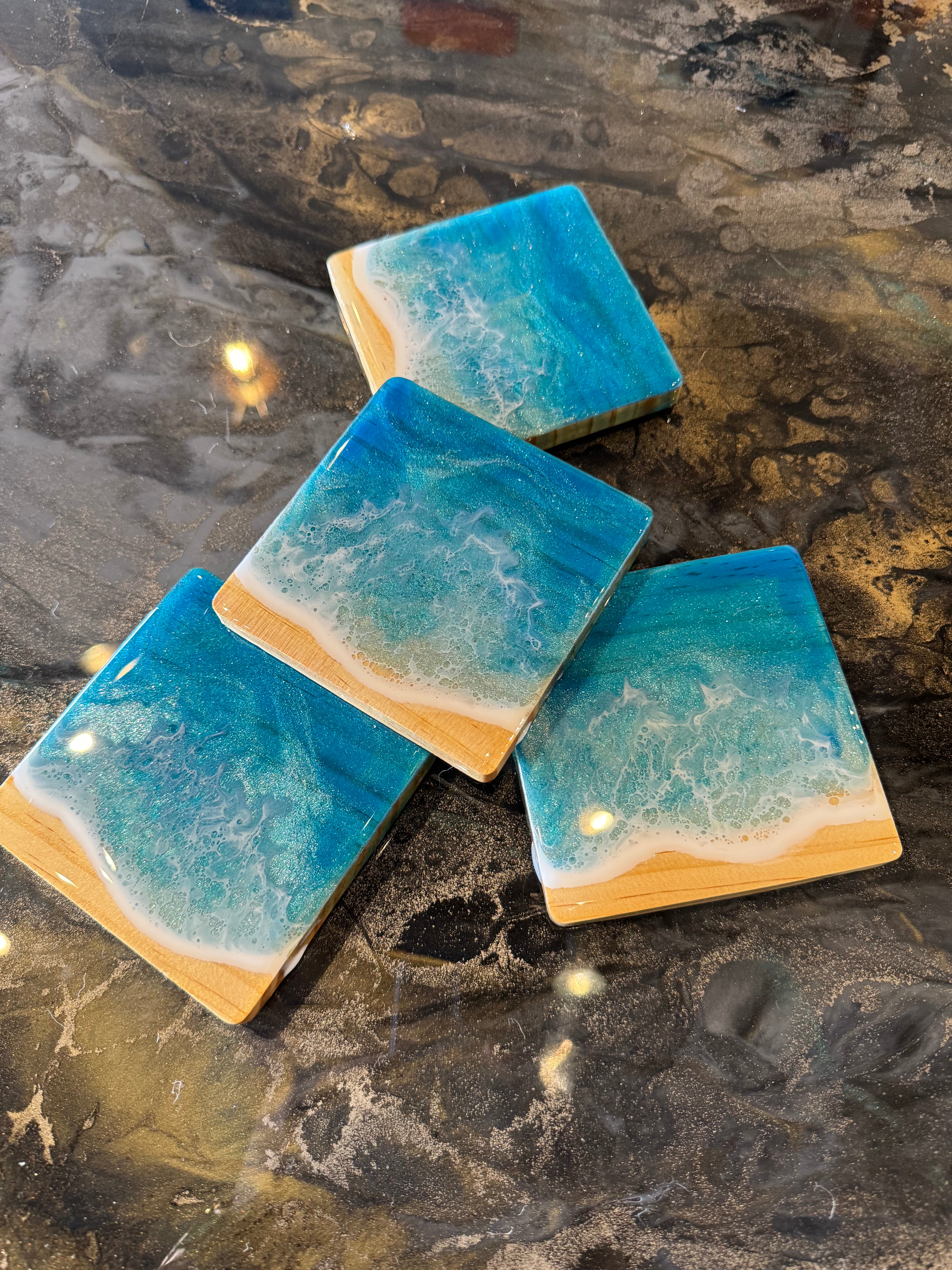 Beach Waves Resin Coaster - set of 4