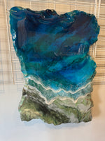 Load image into Gallery viewer, Green “Marble” Slab Turquoise Resin wave art

