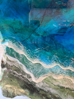 Load image into Gallery viewer, Green “Marble” Slab Turquoise Resin wave art
