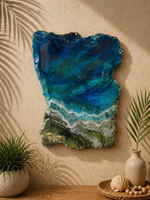 Load image into Gallery viewer, Green “Marble” Slab Turquoise Resin wave art
