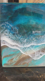Load and play video in Gallery viewer, Handcrafted Ocean Resin Wall Art – 12” x 24” Coastal Wave on Wood Beach House Decor | Modern Coastal Artwork
